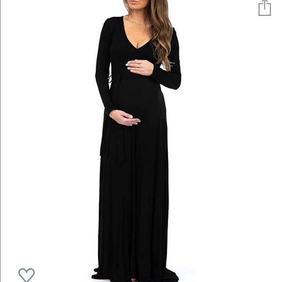 Women faux wrap maternity dress w/adjustable belt - Picture 2 of 5